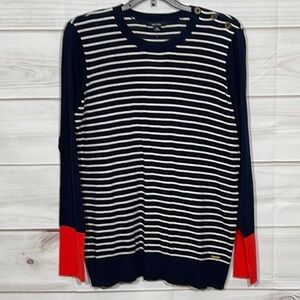 NWT Lightweight Nautica Navy Striped Sweater Red Cuffs Size XL